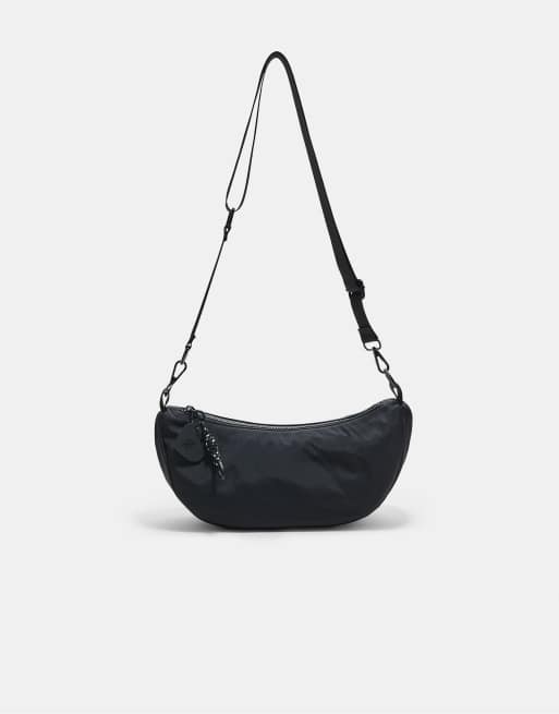 Stradivarius - Sac croissant de lune bandoulière en tissu - Noir
