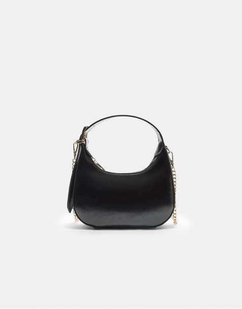 Stradivarius - Sac demi-lune porté épaule avec chaîne - Noir - view 1