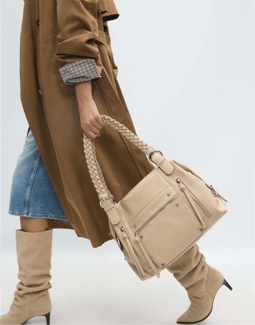 Stradivarius sac porté épaule à bride tressée beige, 3 de 4