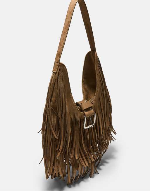Stradivarius - Sac porté épaule à franges et boucle - Caramel, 4 de 4
