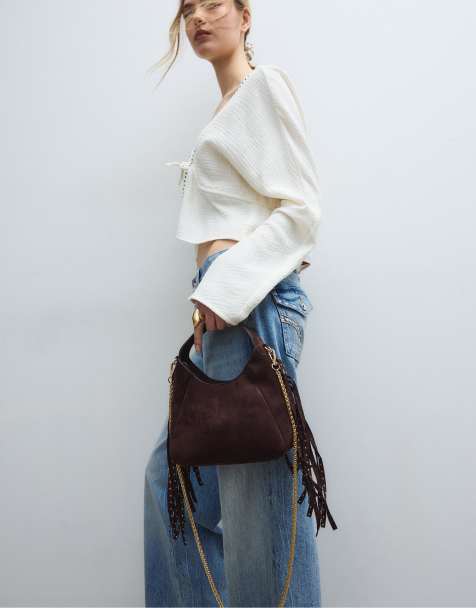 Stradivarius - Sac porté épaule à franges latérales - Marron - view 1