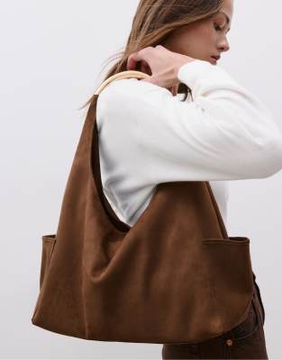 Stradivarius - Sac porté épaule avec poignée métallique - Marron-Brown