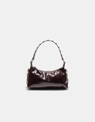 Stradivarius - Sac porté épaule demi-lune clouté - Marron-Brown