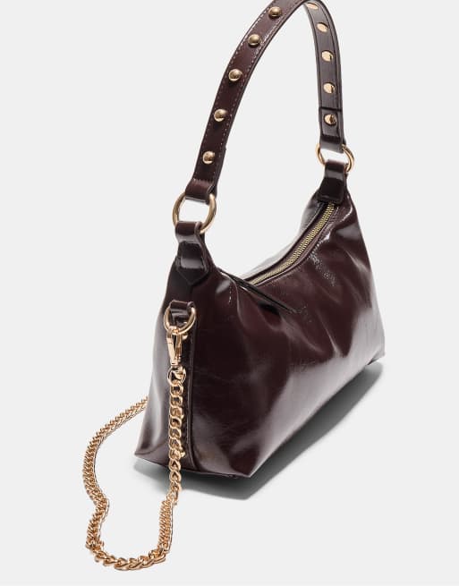 Stradivarius - Sac porté épaule demi-lune clouté - Marron, 4 de 4