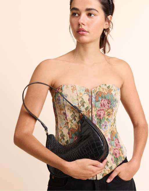 Stradivarius sac porté épaule demi-lune noir, 3 de 4