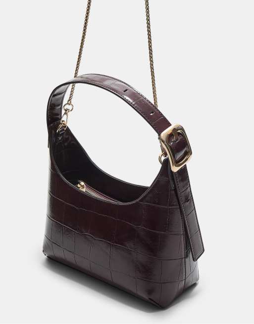 Stradivarius Sac porté épaule effet croco avec boucle Bordeaux