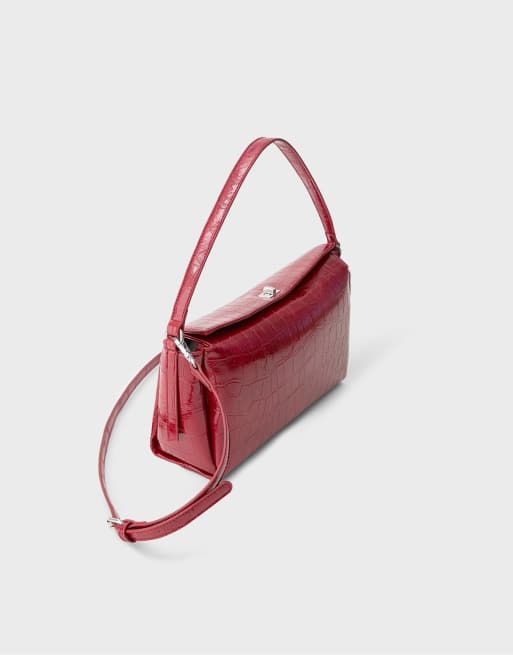 Stradivarius sac porté épaule effet croco rouge, 2 de 3