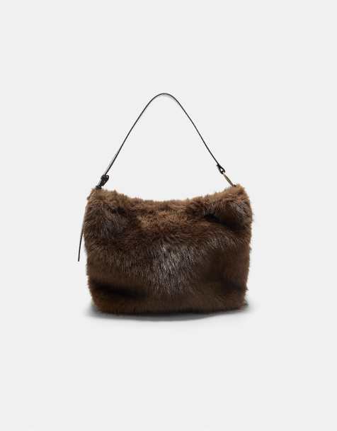 Stradivarius - Sac porté épaule en fausse fourrure - Marron - view 1