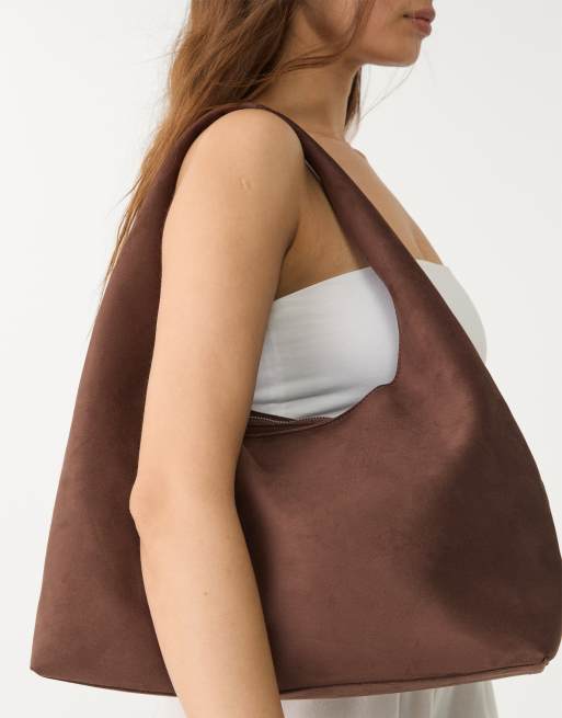 Stradivarius - Sac porté épaule en imitation daim - Marron