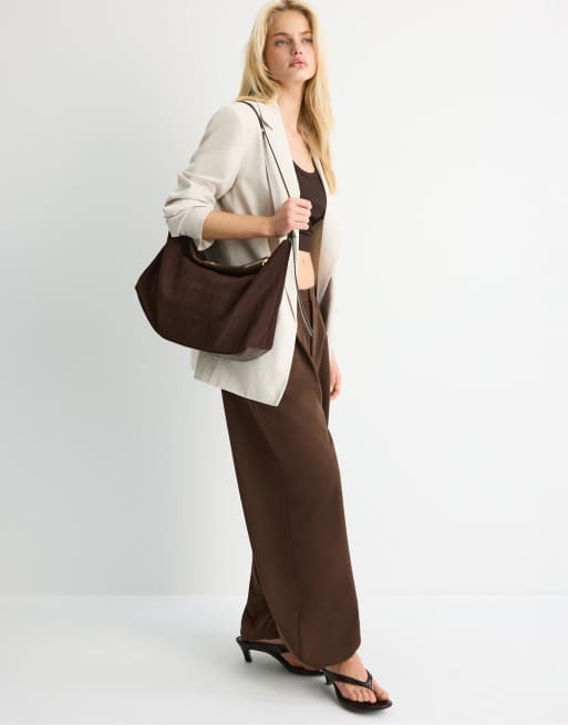 Stradivarius - Sac porté épaule en toile avec détail contrastant - Marron, 3 de 4