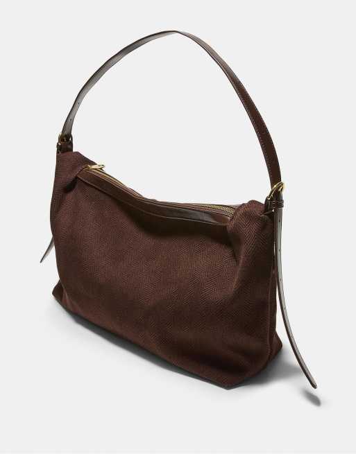Stradivarius - Sac porté épaule en toile avec détail contrastant - Marron, 4 de 4
