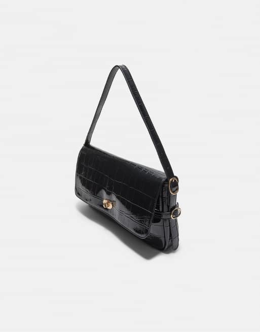 Stradivarius sac porté épaule maxi effet croco noir, 4 de 4
