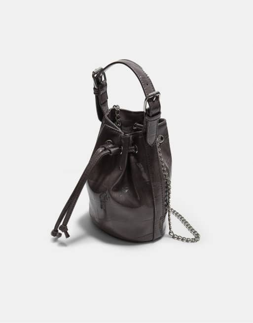 Stradivarius sac seau effet croco gris foncé, 3 de 4