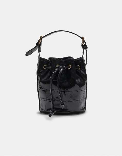 Stradivarius sac seau effet croco noir - view 1