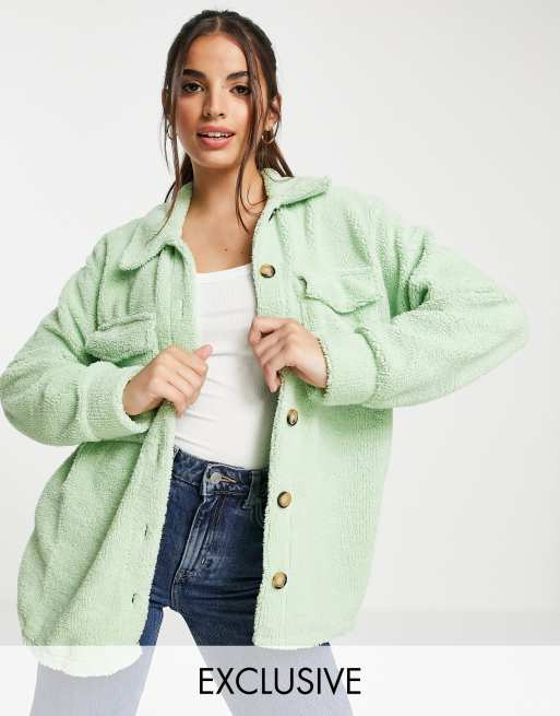 Stradivarius - Salviegrøn skjortejakke i fleece