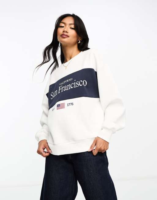 Pull&Bear 'Boston' varsity oversized sweat in sand