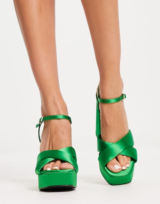 Stradivarius - Sandalen met hak met dikke plateauzool in groen , 2 van 4