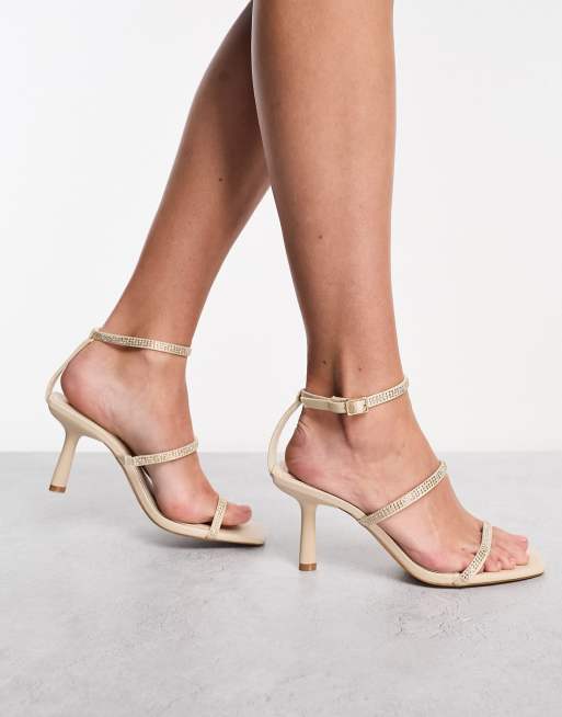 Stradivarius - Sandalen met siersteentjes op de bandjes en hak in ecru, 2 van 4
