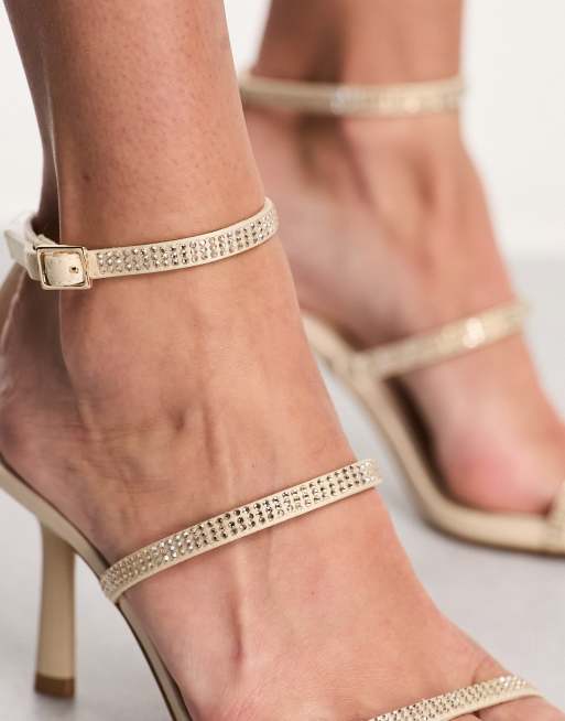 Stradivarius - Sandalen met siersteentjes op de bandjes en hak in ecru, 3 van 4