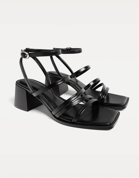Stradivarius - Sandales à brides et talon carré - Noir - view 1