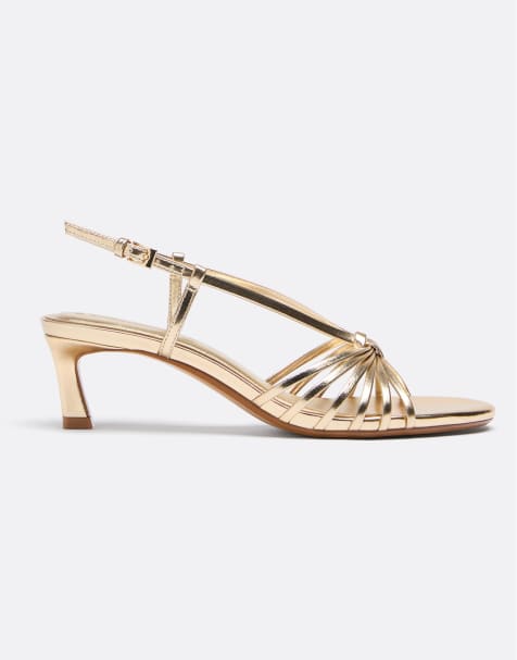 Stradivarius - Sandales à brides multiples et petit talon - Doré - view 1