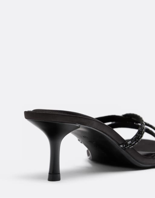 Stradivarius sandales à petit talon ornées en noir, 4 de 4