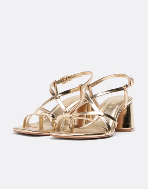 Stradivarius - Sandales à talon avec brides multiples - Doré - view 1