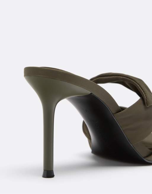 Stradivarius - Sandales à talon et bride nouée - Kaki, 6 de 7