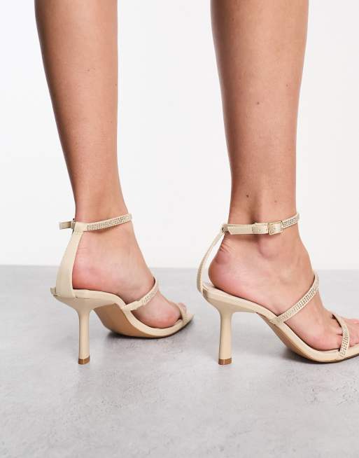 Stradivarius - Sandales à talon minimalistes avec brides à strass - Écru, 4 de 4