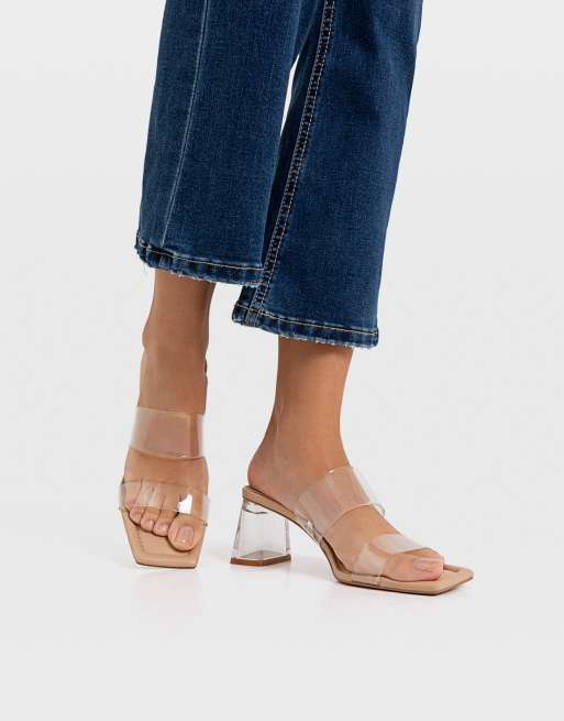 Stradivarius Sandales minimalistes talon mi haut Transparent