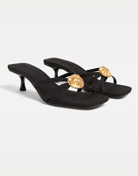 Stradivarius – Sandaletten mit hohem Absatz in Schwarz mit Strass - view 1