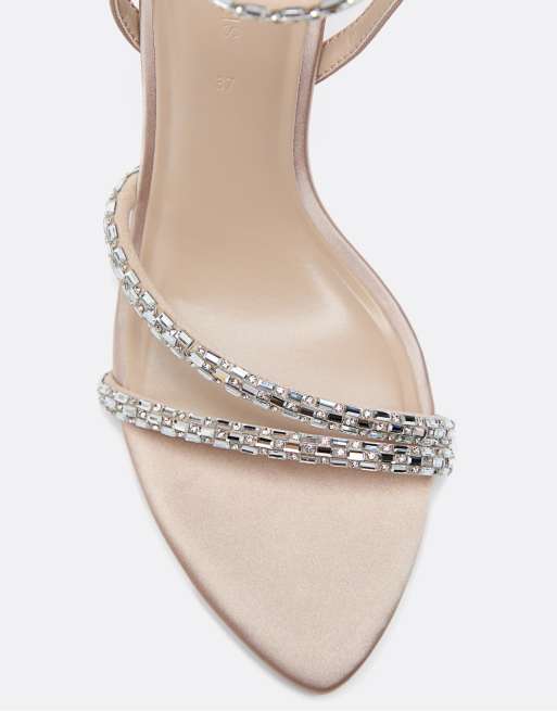 Stradivarius - Sandali beige con tacco alto e strass, 3 di 4