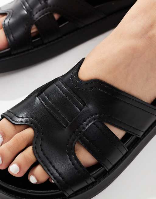 Stradivarius - Sandali in pelle sintetica neri , 2 di 4