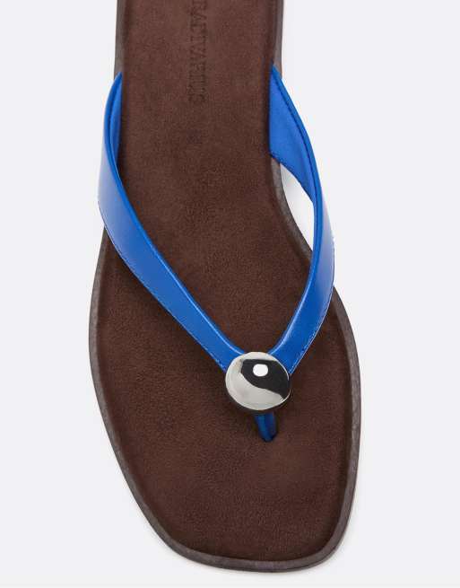 Stradivarius - Sandali infradito con tacco e zeppa blu, 3 di 4