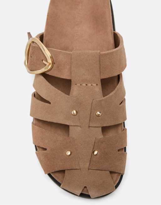 Stradivarius - Sandali marroni in pelle con cinturino posteriore, 2 di 4