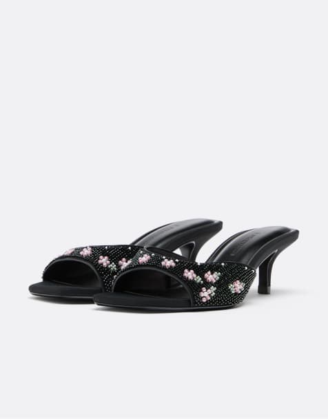 Stradivarius - Sandali stile sabot neri con tacco e perline - view 1