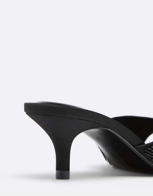 Stradivarius - Sandali stile sabot neri con tacco e perline, 3 di 4