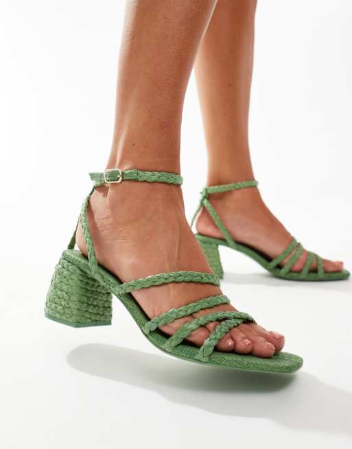 Stradivarius - Sandali verde salvia con tacco e dettagli in corda