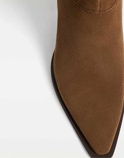 Stradivarius - Santiags basses en croûte de cuir - Marron, 4 de 4