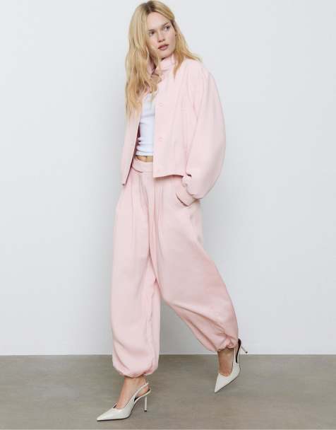 Stradivarius - Sarouel - Broek met figuurnaden en gesp in pastelroze - view 1