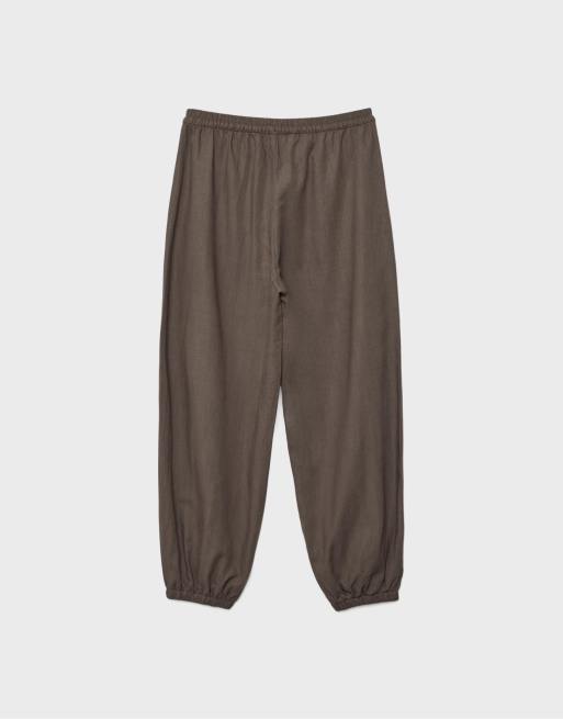 Stradivarius – Sarouel-Hose in Braun mit Leinenoptik, 7 von 7