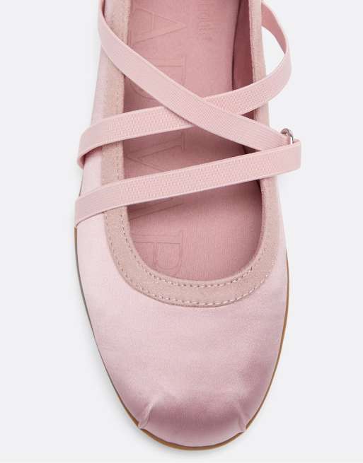 Stradivarius satijnen sneaker pumps met gekruiste bandjes in roze, 3 van 5