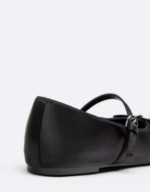Stradivarius Satin-Ballerinas mit Schnalle in Schwarz, 6 von 6