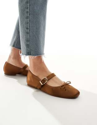 Stradivarius Satin Ballet Shoes In Brown