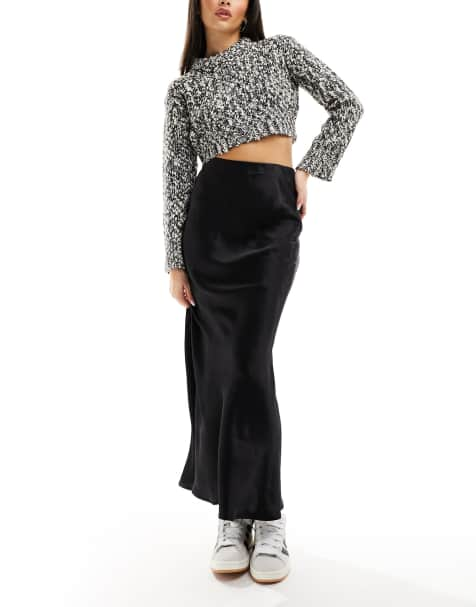 Mid length satin shop skirts long sleeve