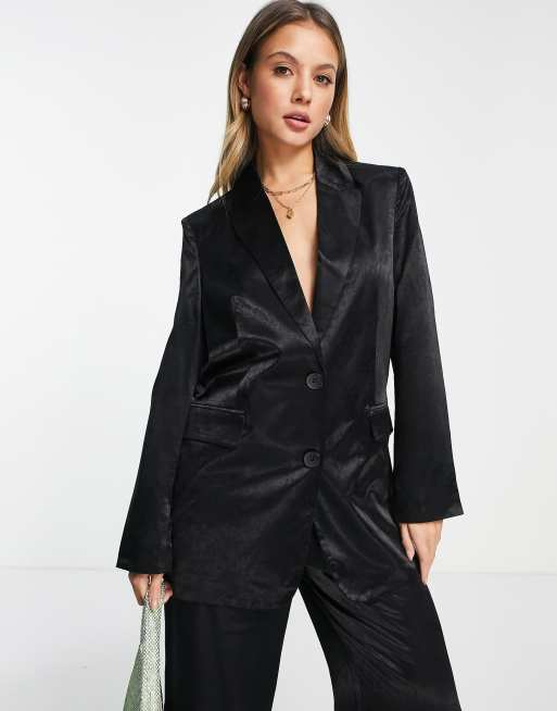 Stradivarius satin blazer in black | ASOS