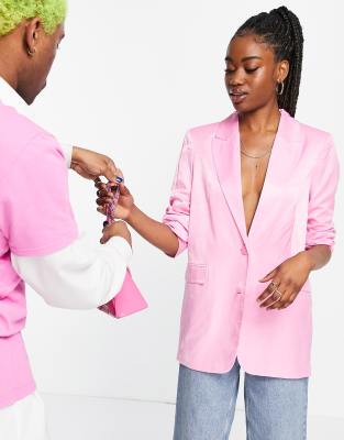 Stradivarius satin blazer in candy pink - ASOS Price Checker