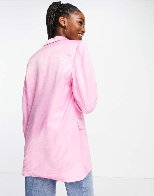 Stradivarius satin blazer in candy pink