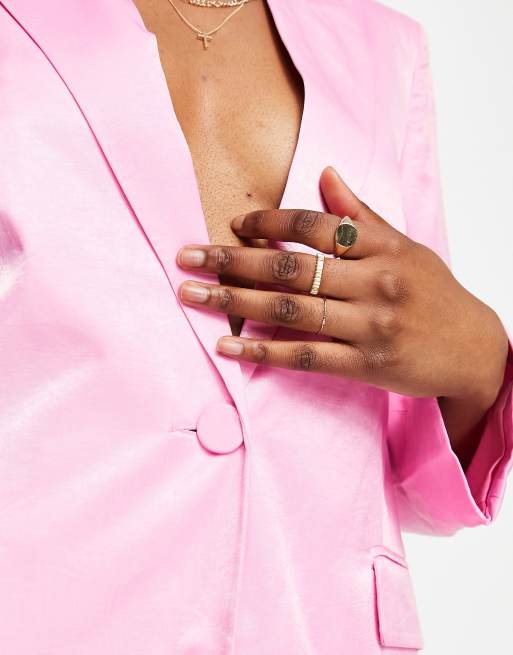 Stradivarius satin blazer in candy pink, 3 of 4