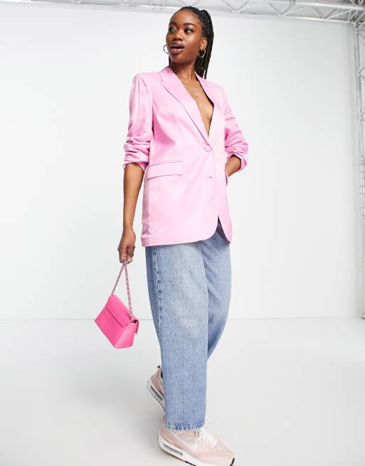 Stradivarius satin blazer in candy pink ASOS